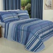 Kit: 1 Cobre-leito Casal + 2 Porta-travesseiros Percal 200 fios - Adonis Azul - Dui Design