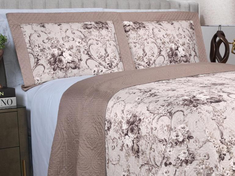 Kit: 1 Cobre-leito King Bouti de Microfibra Ultrasonic Estampada + 2 Porta-travesseiros - Adore Noz Moscada - Dui Design