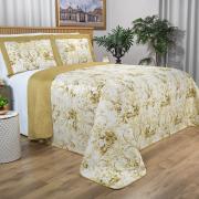 Kit: 1 Cobre-leito Queen Bouti de Microfibra Ultrasonic Estampada + 2 Porta-travesseiros - Adore Gold - Dui Design