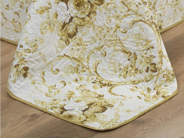 Kit: 1 Cobre-leito Queen Bouti de Microfibra Ultrasonic Estampada + 2 Porta-travesseiros - Adore Gold - Dui Design