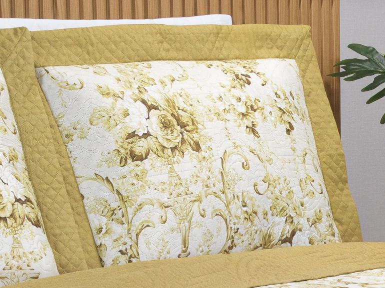 Kit: 1 Cobre-leito Queen Bouti de Microfibra Ultrasonic Estampada + 2 Porta-travesseiros - Adore Gold - Dui Design