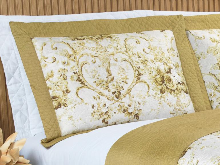 Kit: 1 Cobre-leito Queen Bouti de Microfibra Ultrasonic Estampada + 2 Porta-travesseiros - Adore Gold - Dui Design