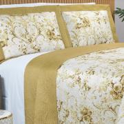 Kit: 1 Cobre-leito Queen Bouti de Microfibra Ultrasonic Estampada + 2 Porta-travesseiros - Adore Gold - Dui Design