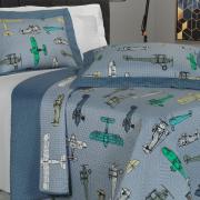 Kit: 1 Cobre-leito Casal Kids Bouti de Microfibra PatchWork Ultrasonic + 2 Porta-travesseiros - Aero Azul - Dui Design