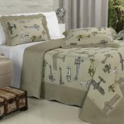 Kit: 1 Cobre-leito Casal Kids Bouti de Microfibra PatchWork Ultrasonic + 2 Porta-travesseiros - Aero Taupe - Dui Design