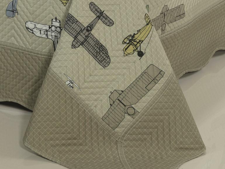 Kit: 1 Cobre-leito Casal Kids Bouti de Microfibra PatchWork Ultrasonic + 2 Porta-travesseiros - Aero Taupe - Dui Design