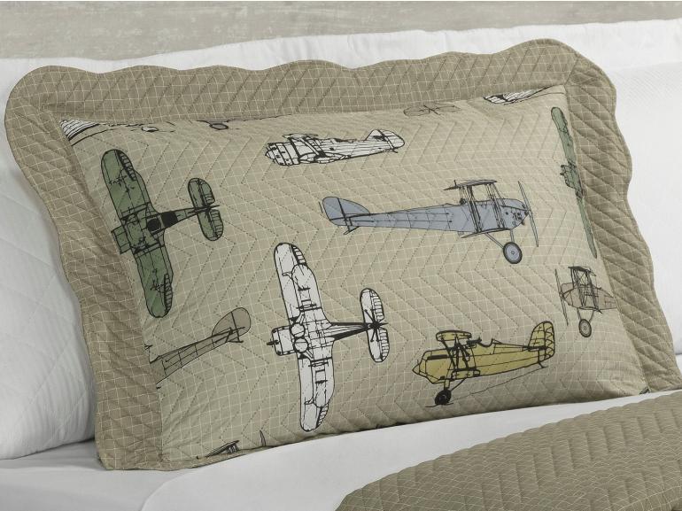 Kit: 1 Cobre-leito Casal Kids Bouti de Microfibra PatchWork Ultrasonic + 2 Porta-travesseiros - Aero Taupe - Dui Design
