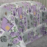 Kit: 1 Cobre-leito Queen Bouti de Microfibra Ultrasonic Estampada + 2 Porta-travesseiros - Alba Lilas - Dui Design