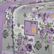Kit: 1 Cobre-leito Queen Bouti de Microfibra Ultrasonic Estampada + 2 Porta-travesseiros - Alba Lilas - Dui Design