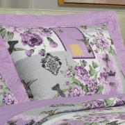 Kit: 1 Cobre-leito Queen Bouti de Microfibra Ultrasonic Estampada + 2 Porta-travesseiros - Alba Lilas - Dui Design