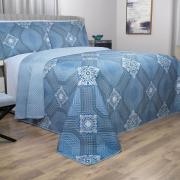 Kit: 1 Cobre-leito Casal Bouti de Microfibra Ultrasonic Estampada + 2 Porta-travesseiros - Alcazar Azul - Dui Design