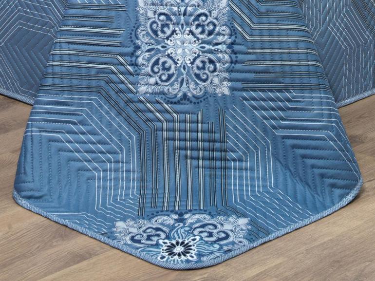 Kit: 1 Cobre-leito Casal Bouti de Microfibra Ultrasonic Estampada + 2 Porta-travesseiros - Alcazar Azul - Dui Design