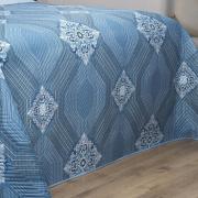 Kit: 1 Cobre-leito Casal Bouti de Microfibra Ultrasonic Estampada + 2 Porta-travesseiros - Alcazar Azul - Dui Design