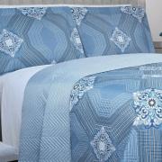Kit: 1 Cobre-leito Casal Bouti de Microfibra Ultrasonic Estampada + 2 Porta-travesseiros - Alcazar Azul - Dui Design