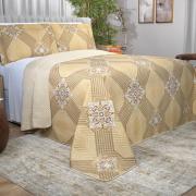 Kit: 1 Cobre-leito King Bouti de Microfibra Ultrasonic Estampada + 2 Porta-travesseiros - Alcazar Bege - Dui Design