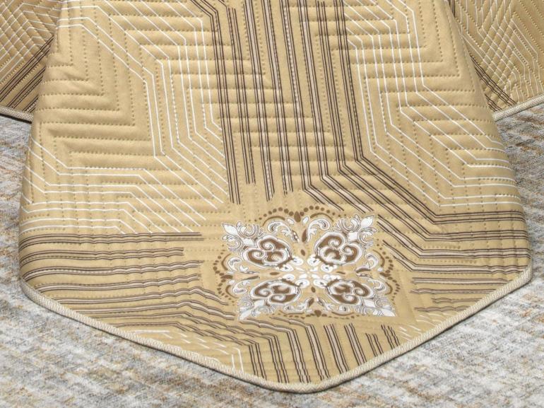 Kit: 1 Cobre-leito King Bouti de Microfibra Ultrasonic Estampada + 2 Porta-travesseiros - Alcazar Bege - Dui Design