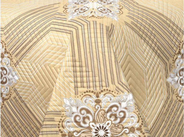 Kit: 1 Cobre-leito King Bouti de Microfibra Ultrasonic Estampada + 2 Porta-travesseiros - Alcazar Bege - Dui Design