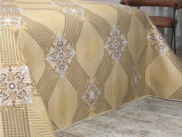 Kit: 1 Cobre-leito King Bouti de Microfibra Ultrasonic Estampada + 2 Porta-travesseiros - Alcazar Bege - Dui Design