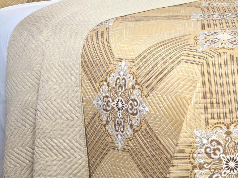 Kit: 1 Cobre-leito King Bouti de Microfibra Ultrasonic Estampada + 2 Porta-travesseiros - Alcazar Bege - Dui Design