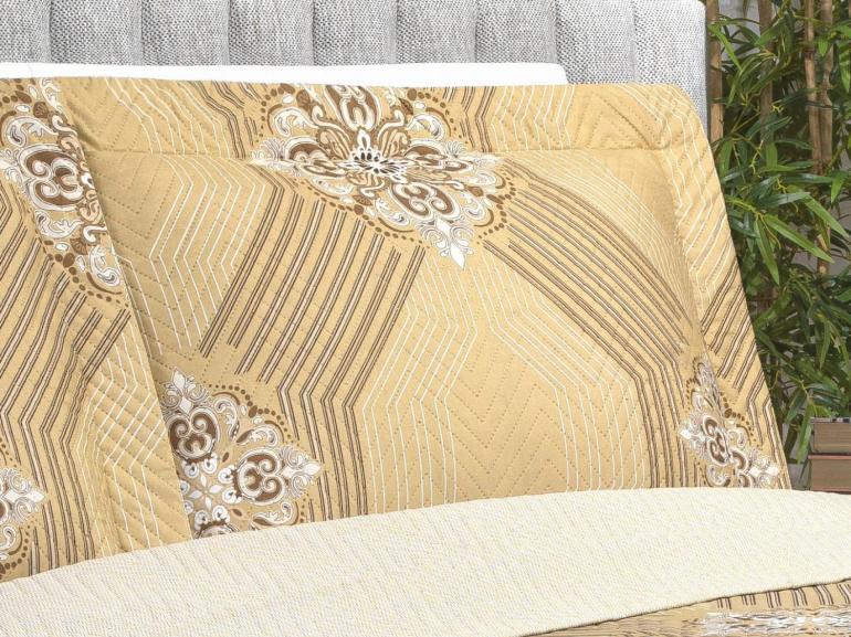 Kit: 1 Cobre-leito King Bouti de Microfibra Ultrasonic Estampada + 2 Porta-travesseiros - Alcazar Bege - Dui Design