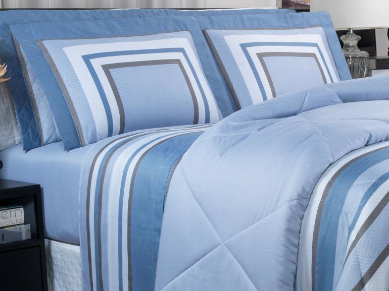 Jogo de Cama Casal Cetim 300 fios - Alcazar Azul - Dui Design