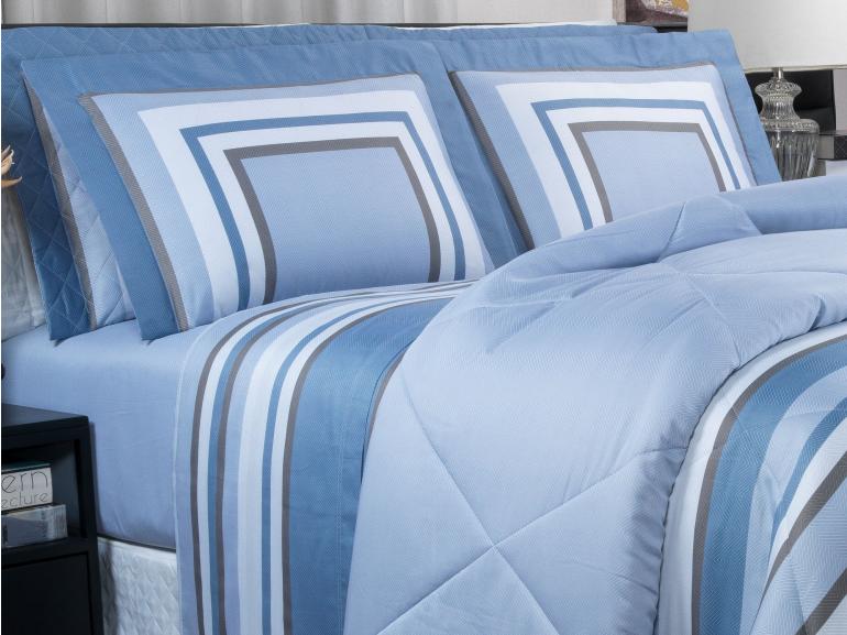 Edredom King Cetim 300 fios - Alcazar Azul - Dui Design