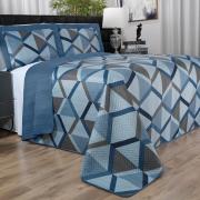 Kit: 1 Cobre-leito King Bouti de Microfibra Ultrasonic Estampada + 2 Porta-travesseiros - Alfa Azul - Dui Design