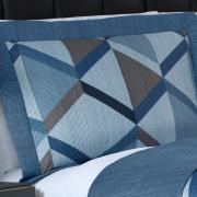 Kit: 1 Cobre-leito King Bouti de Microfibra Ultrasonic Estampada + 2 Porta-travesseiros - Alfa Azul - Dui Design