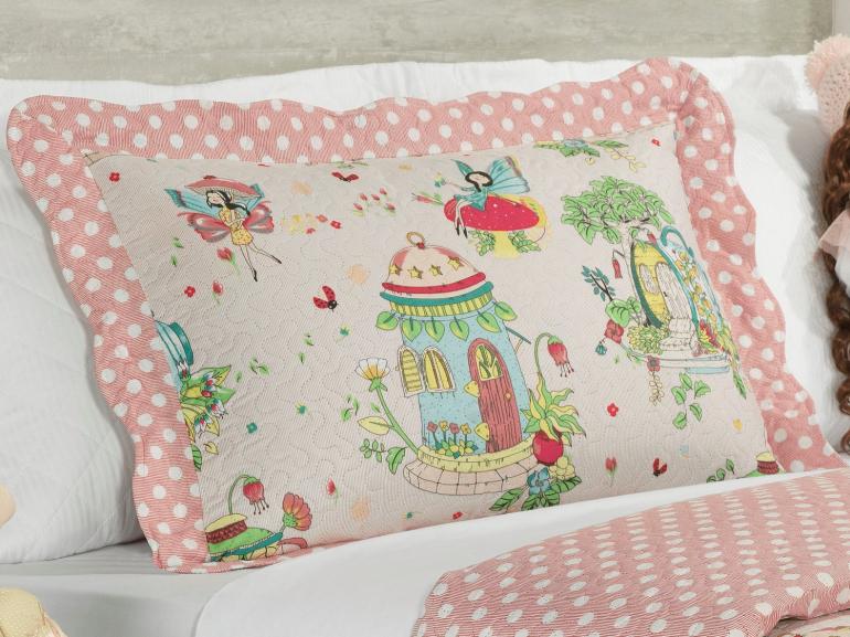 Kit: 1 Cobre-leito Solteiro Kids Bouti de Microfibra PatchWork Ultrasonic + 1 Porta-travesseiro - Alice Rosa - Dui Design