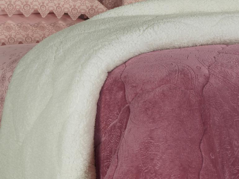 Edredom Solteiro Pele de Carneiro e Plush - Sherpa Allure Rosa Velho - Dui Design