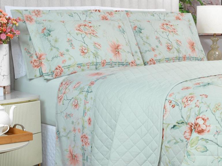 Kit: 1 Cobre-leito Casal + 2 Porta-travesseiros Percal 180 fios - Alma Vintage - Dui Design