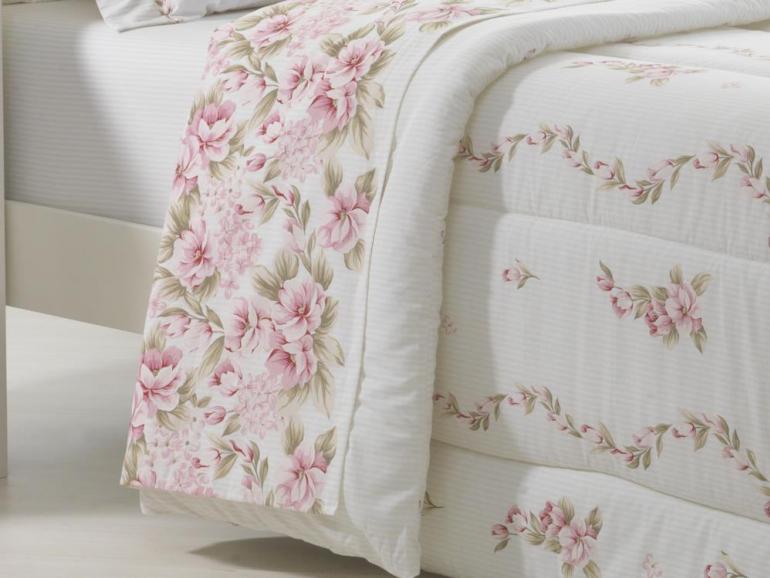Kit: 1 Cobre-leito Casal + 2 Porta-travesseiros Casal Percal 180 fios 100% Algodo - Amlia Rosa - Dui Design