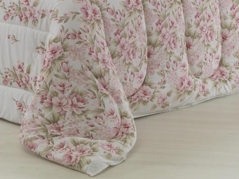 Kit: 1 Cobre-leito Casal + 2 Porta-travesseiros Casal Percal 180 fios 100% Algodo - Amlia Rosa - Dui Design