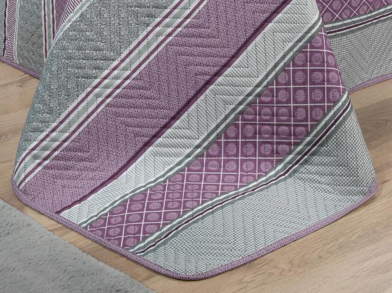 Kit: 1 Cobre-leito Queen Bouti de Microfibra Ultrasonic Estampada + 2 Porta-travesseiros - Amarante Aubergine - Dui Design