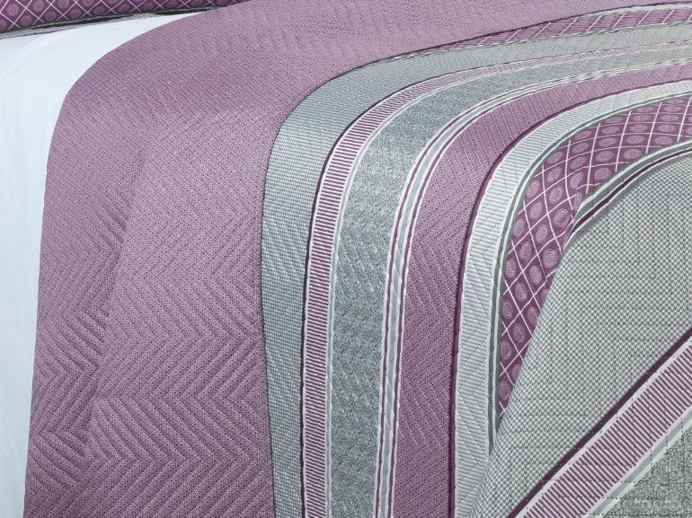 Kit: 1 Cobre-leito Queen Bouti de Microfibra Ultrasonic Estampada + 2 Porta-travesseiros - Amarante Aubergine - Dui Design