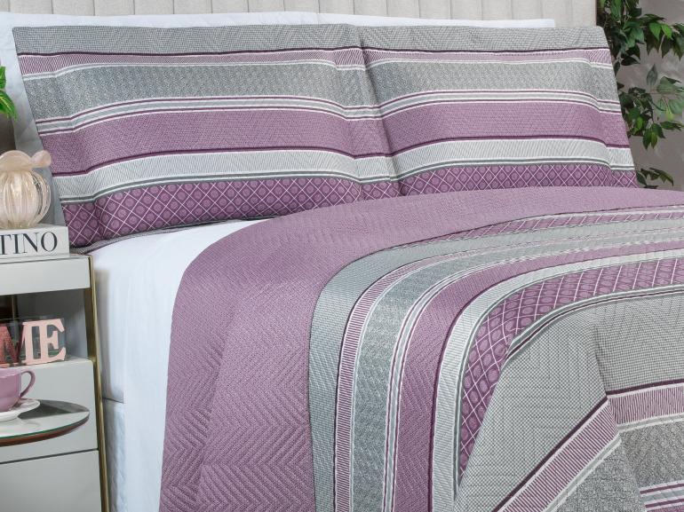 Kit: 1 Cobre-leito Queen Bouti de Microfibra Ultrasonic Estampada + 2 Porta-travesseiros - Amarante Aubergine - Dui Design