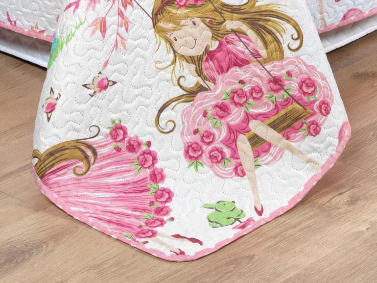 Kit: 1 Cobre-leito Casal Kids Bouti de Microfibra Ultrasonic Estampada + 2 Porta-travesseiros - Amora Rosa - Dui Design