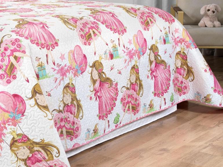 Kit: 1 Cobre-leito Casal Kids Bouti de Microfibra Ultrasonic Estampada + 2 Porta-travesseiros - Amora Rosa - Dui Design