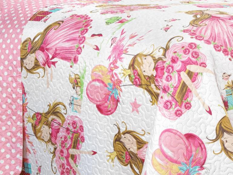 Kit: 1 Cobre-leito Casal Kids Bouti de Microfibra Ultrasonic Estampada + 2 Porta-travesseiros - Amora Rosa - Dui Design