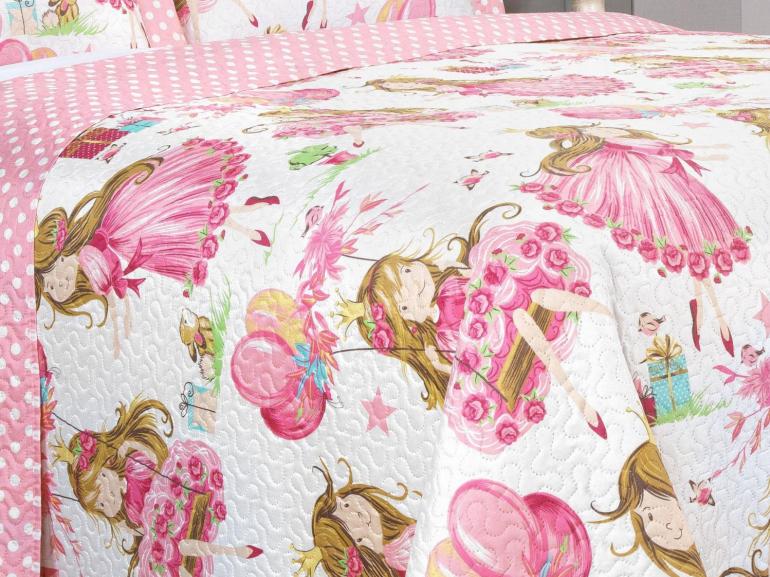 Kit: 1 Cobre-leito Casal Kids Bouti de Microfibra Ultrasonic Estampada + 2 Porta-travesseiros - Amora Rosa - Dui Design