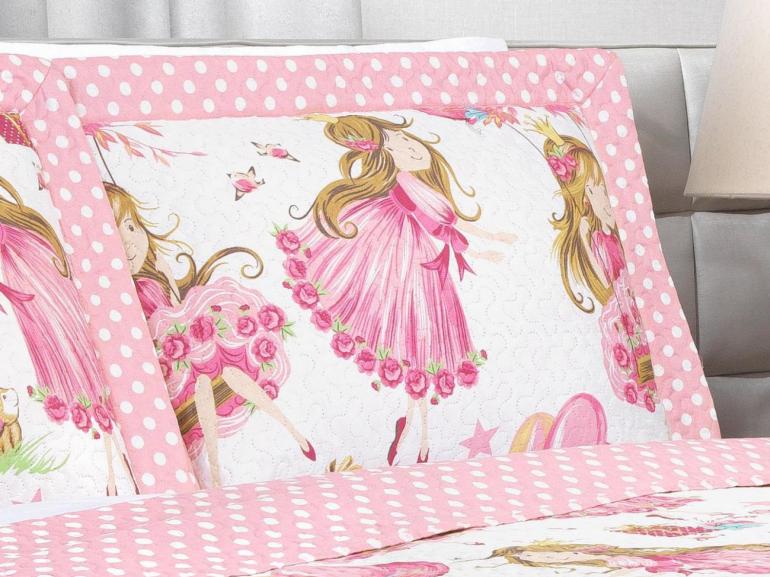 Kit: 1 Cobre-leito Casal Kids Bouti de Microfibra Ultrasonic Estampada + 2 Porta-travesseiros - Amora Rosa - Dui Design