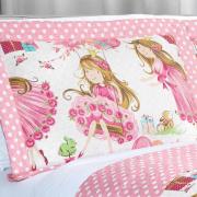 Kit: 1 Cobre-leito Casal Kids Bouti de Microfibra Ultrasonic Estampada + 2 Porta-travesseiros - Amora Rosa - Dui Design
