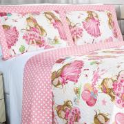 Kit: 1 Cobre-leito Casal Kids Bouti de Microfibra Ultrasonic Estampada + 2 Porta-travesseiros - Amora Rosa - Dui Design
