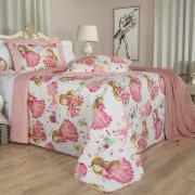 Kit: 1 Cobre-leito Casal Kids Bouti de Microfibra Ultrasonic Estampada + 2 Porta-travesseiros - Amora Rosa - Dui Design