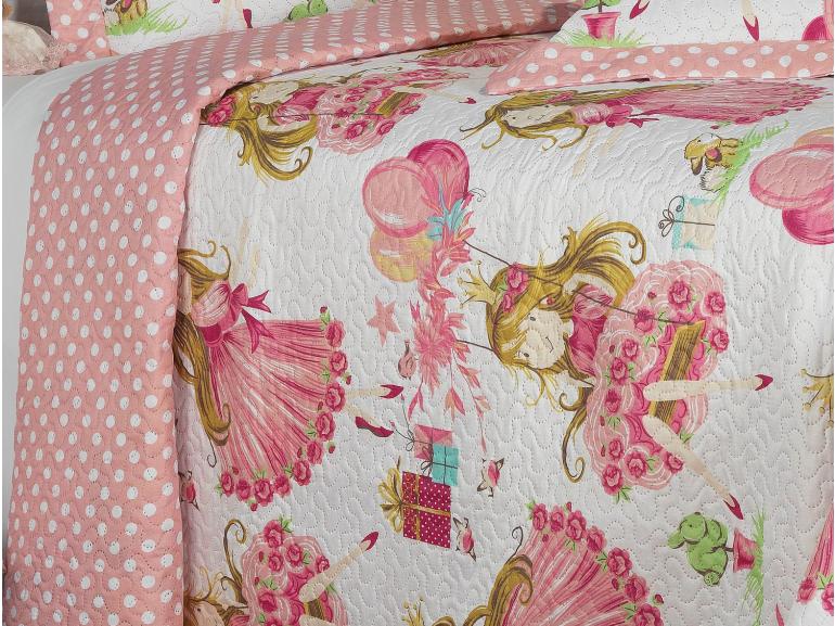 Kit: 1 Cobre-leito Casal Kids Bouti de Microfibra Ultrasonic Estampada + 2 Porta-travesseiros - Amora Rosa - Dui Design