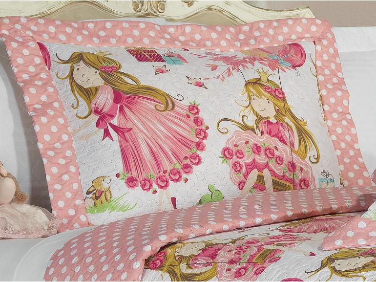 Kit: 1 Cobre-leito Casal Kids Bouti de Microfibra Ultrasonic Estampada + 2 Porta-travesseiros - Amora Rosa - Dui Design