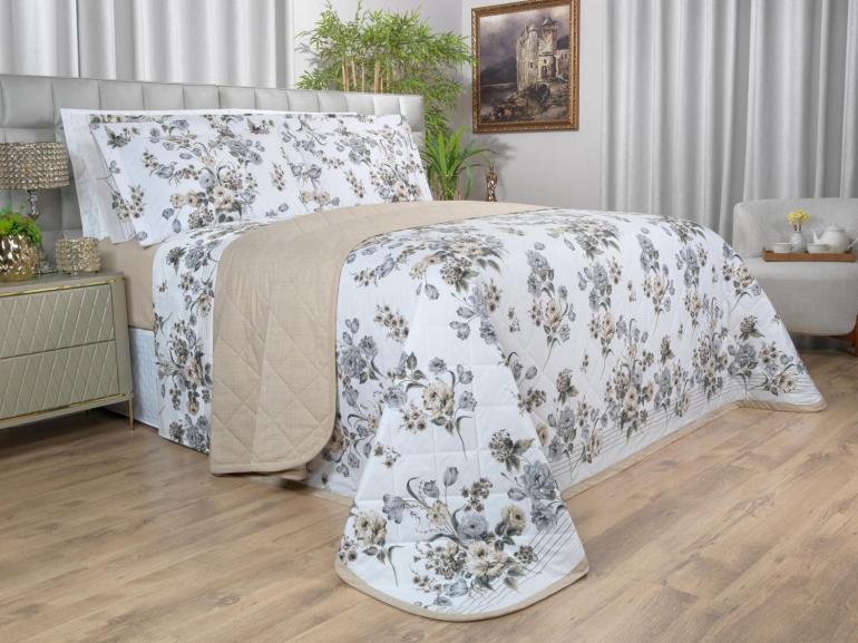 Kit: 1 Cobre-leito King + 2 Porta-travesseiros Percal 200 fios - Anabel Séphia - Dui Design