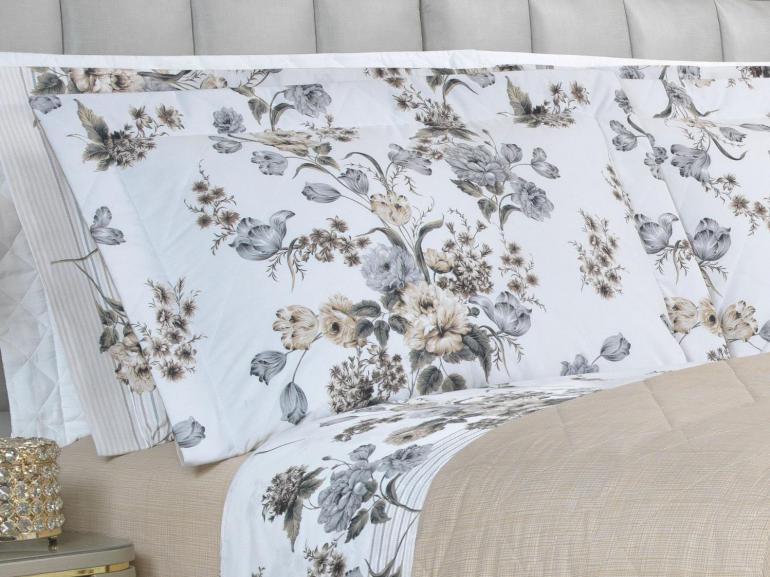 Kit: 1 Cobre-leito King + 2 Porta-travesseiros Percal 200 fios - Anabel Séphia - Dui Design