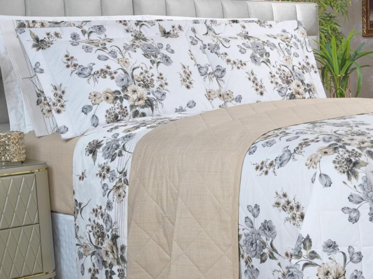 Kit: 1 Cobre-leito King + 2 Porta-travesseiros Percal 200 fios - Anabel Séphia - Dui Design