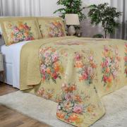 Kit: 1 Cobre-leito Queen Bouti de Microfibra Ultrasonic Estampada + 2 Porta-travesseiros - Anabeth Marfim - Dui Design